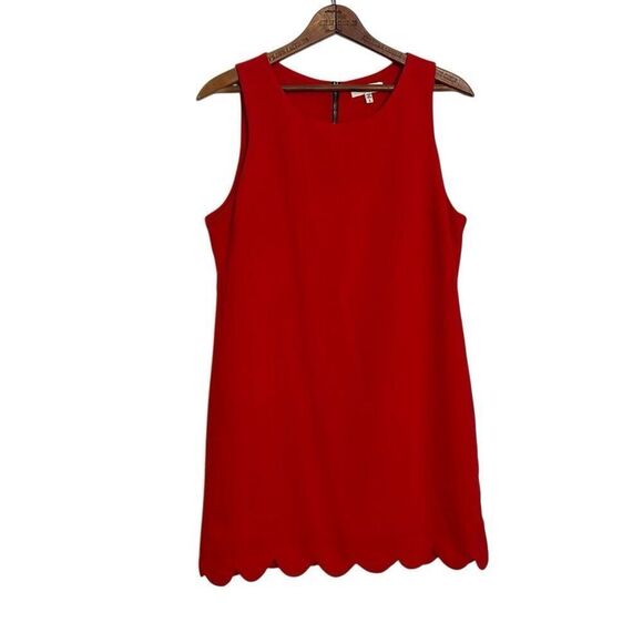 Monteau Sleeveless Crew Neck Lined Scalloped Hem Mini Sheath Dress Red Large - Picture 1 of 6